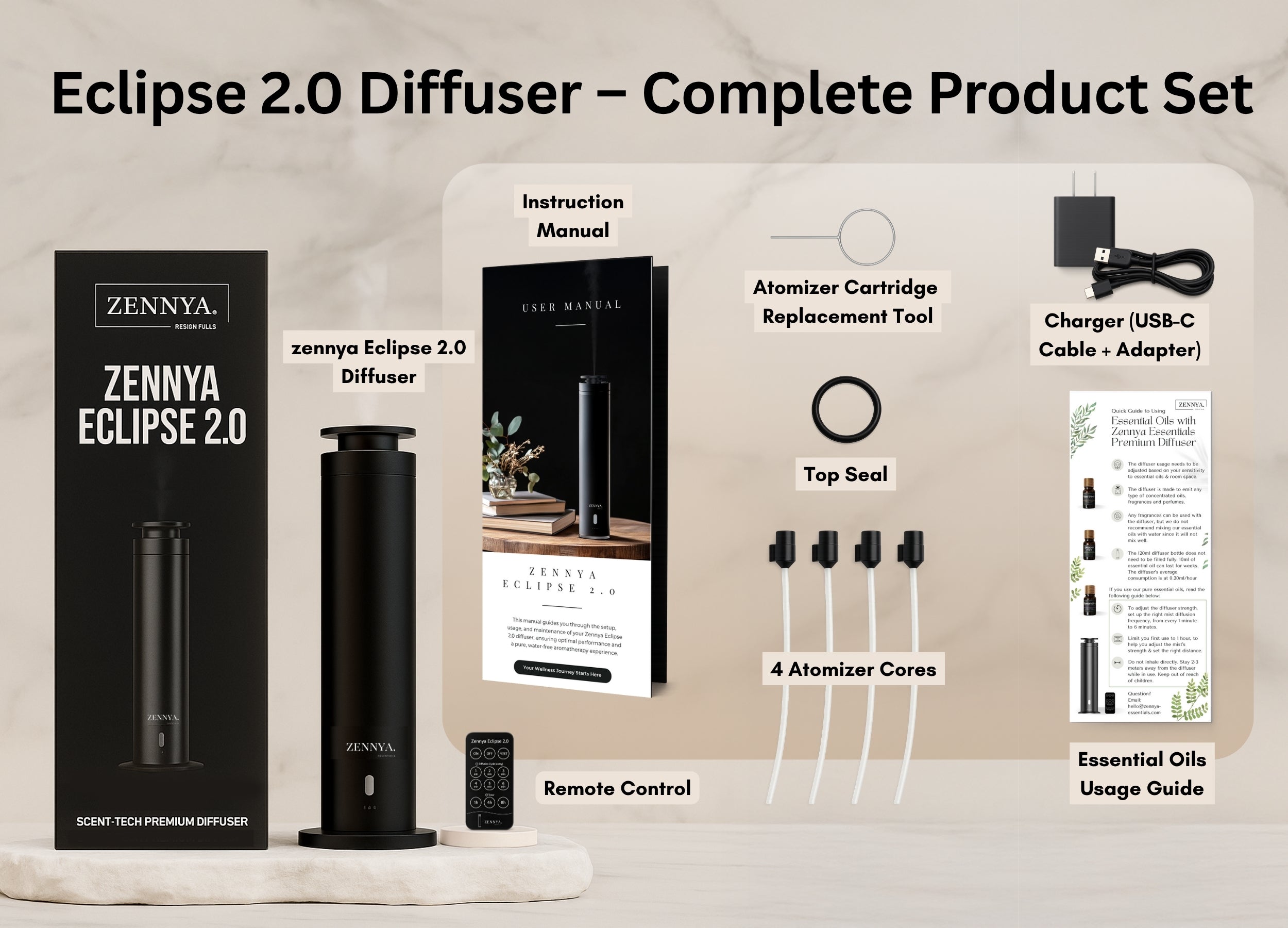 Zennya® Eclipse 2.0 Diffuser with 5-Star Hotel Fragrance inspired by Shangrila Set